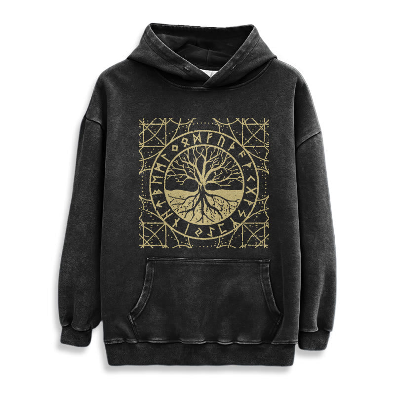 WorldNorse Golden Rune Yggdrasil Washed Hoodie - image 2