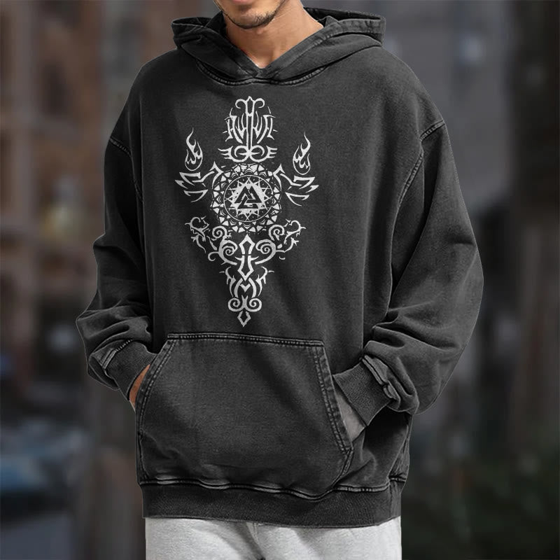 WorldNorse Valknut Flame Emblem Washed Hoodie - image 7