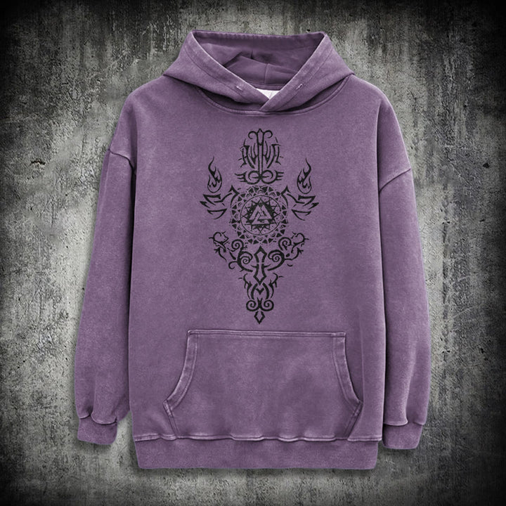 WorldNorse Valknut Flame Emblem Washed Hoodie - Purple - 3XL - image 23