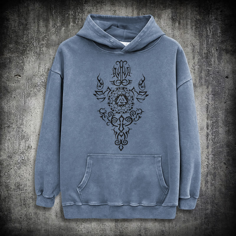 WorldNorse Valknut Flame Emblem Washed Hoodie - Blue - 3XL - image 15