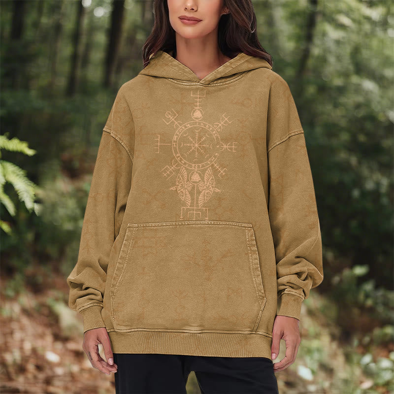 WorldNorse Bronze Rune Vegvisir Raven Washed Hoodie - image 22