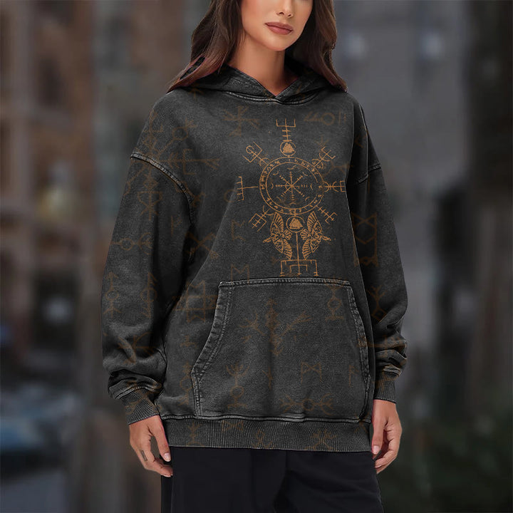 WorldNorse Bronze Rune Vegvisir Raven Washed Hoodie - image 11