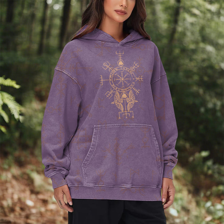 WorldNorse Bronze Rune Vegvisir Raven Washed Hoodie - image 26