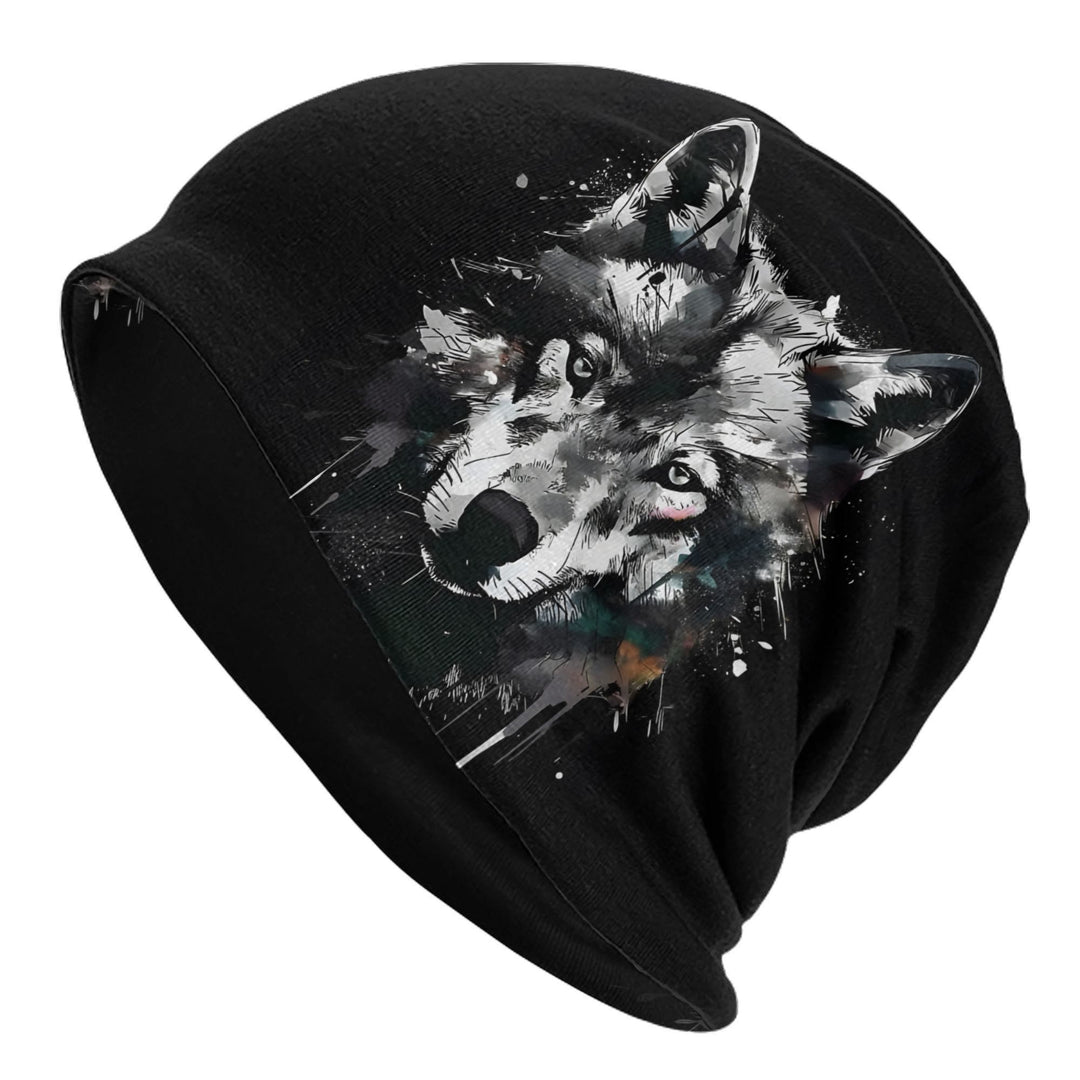 WorldNorse Watercolor Wolf Splatter Ink Beanie - Black - image 0