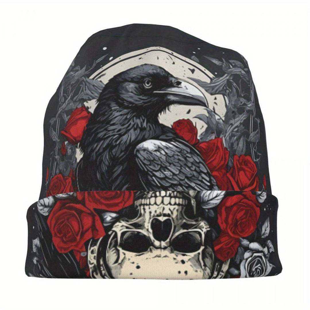 WorldNorse Dark Raven Blood Skull Gothic Pattern Beanie - image 5
