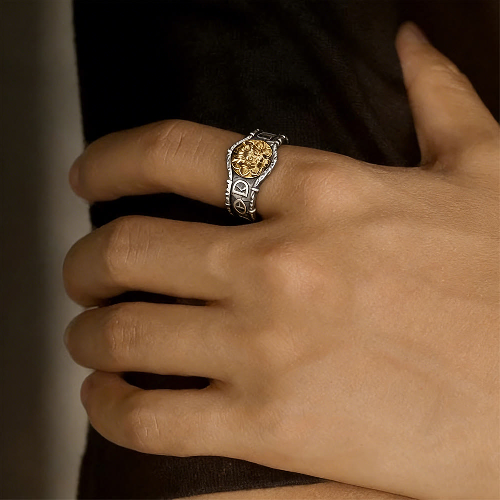 WorldNorse Gilded Mask Rune Embossed Ring - image 5