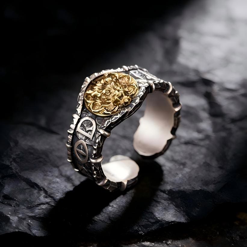 WorldNorse Gilded Mask Rune Embossed Ring - Adjustable - image 0