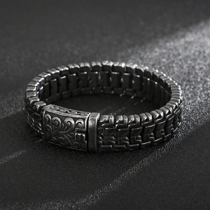 WorldNorse Ornate Rune Scroll Steel Bracelet - Black - 24cm - image 4