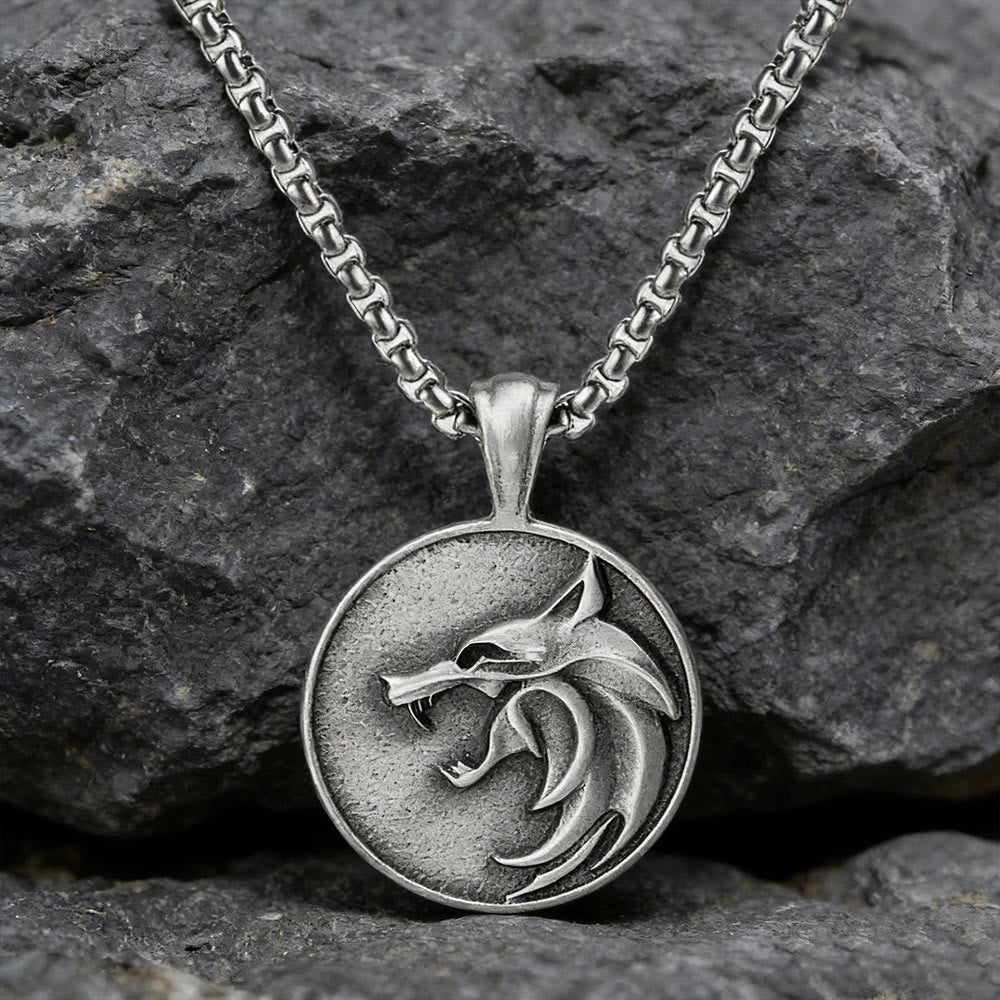 WorldNorse Shadowed Wolf Head Engraved Necklace - Wolves - image 0