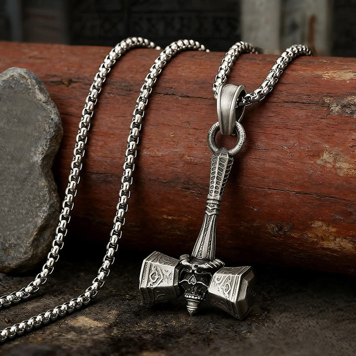 WorldNorse Rune Skull Mjolnir Necklace - image 1