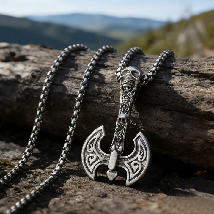 WorldNorse Forge Axe Skull Engraved Necklace - image 1
