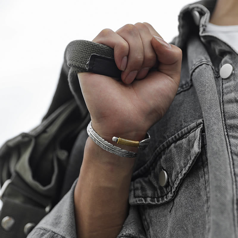 WorldNorse 999 Sterling Silver Plumed Gold Wrap Texture Bracelet - image 6