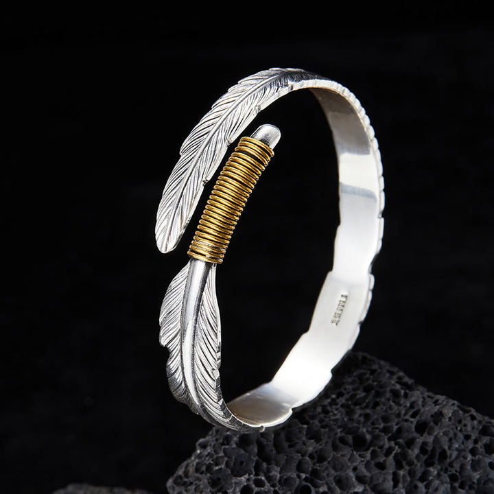 WorldNorse 999 Sterling Silver Plumed Gold Wrap Texture Bracelet - Inner Circumference 16-18 cm - image 0