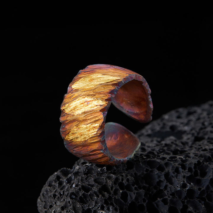 WorldNorse Handcrafted 999 Silver Ember Streak Textured Ring - Colorful Gold - Inner Circumference 62.5-65 cm - NO THANKS - image 0