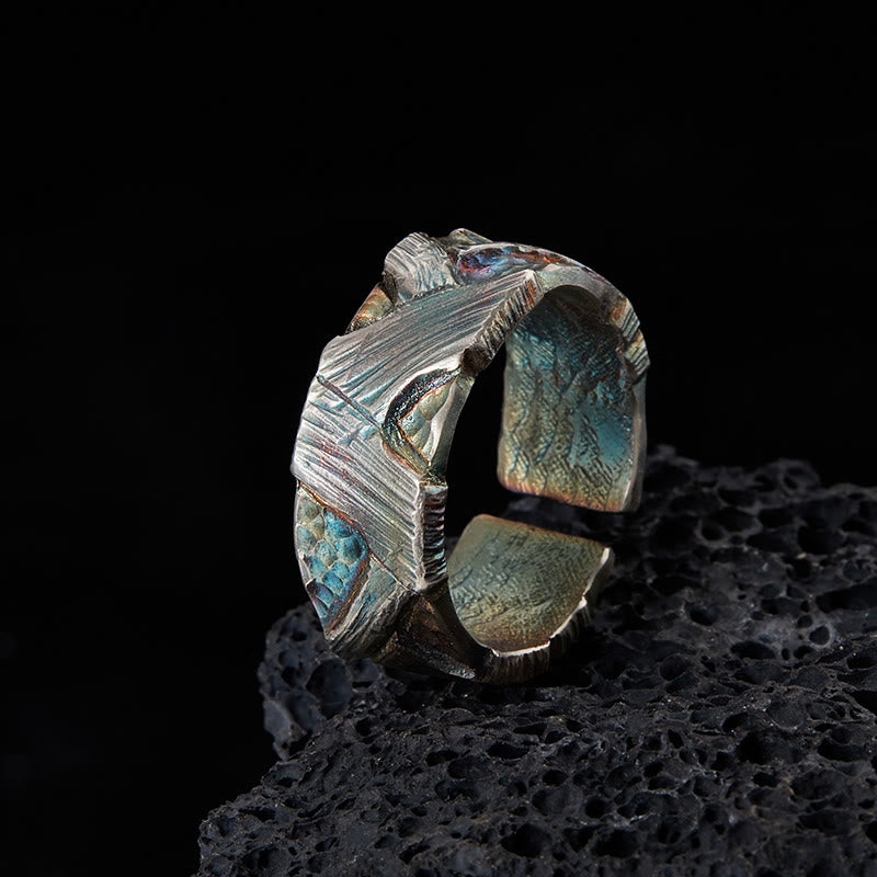 WorldNorse Handcrafted 999 Silver Prismatic Fracture Texture Ring - Inner Circumference 62.5-65 cm - NO THANKS - image 0