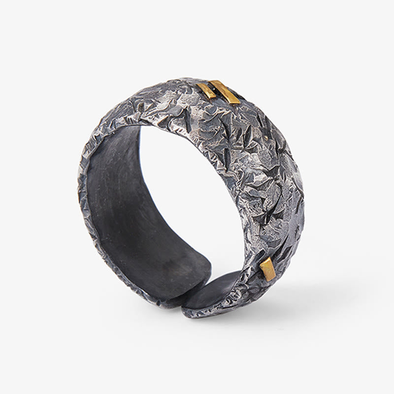 WorldNorse Handcrafted 999 Silver Frosted Crust Gold Inlay Ring - image 3
