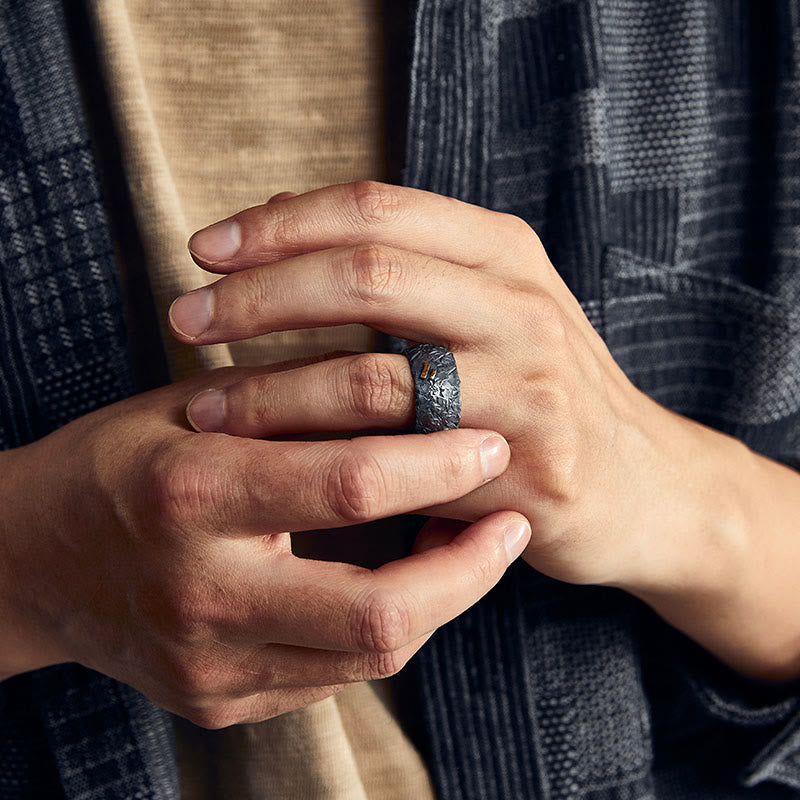 WorldNorse 999 Sterling Silver Frosted Crust Gold Inlay Ring - image 5