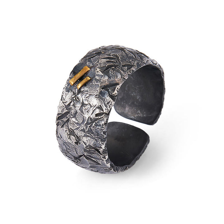 WorldNorse 999 Sterling Silver Frosted Crust Gold Inlay Ring - image 2