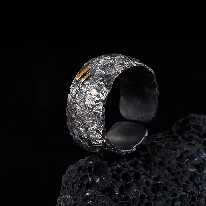 WorldNorse 999 Sterling Silver Frosted Crust Gold Inlay Ring - Inner Circumference 62.5-65 cm - image 0