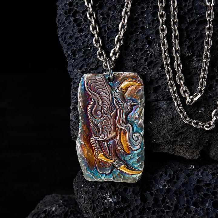 WorldNorse 999 Sterling Silver Prismatic Divine Beast Gold Inlay Necklace - With Chain - image 0