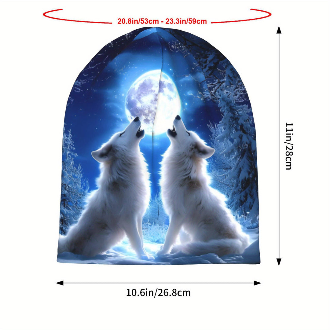 WorldNorse Starlit Wolf Howl Winterscape Beanie - image 3