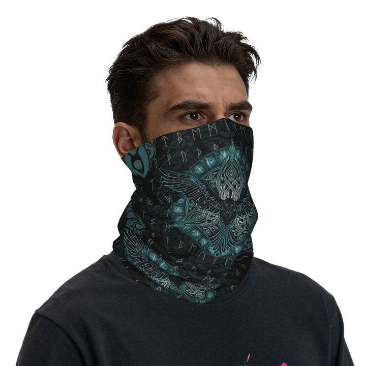 WorldNorse Teal Raven Knot Rune Face Mask & Neck Gaiter - image 4
