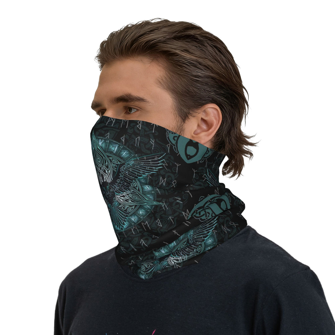 WorldNorse Teal Raven Knot Rune Face Mask & Neck Gaiter - 24 x 43 cm - image 0