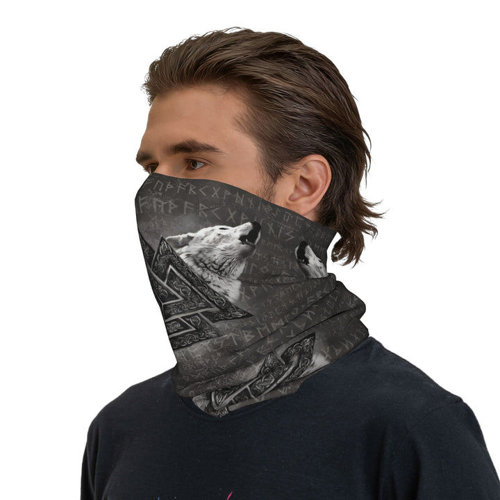 WorldNorse Etched Valknut Wolves Face Mask & Neck Gaiter - 24 x 43 cm - image 0