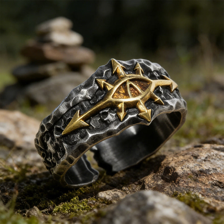 WorldNorse Forge Texture Riven Sigil Ring - Retro Gold - image 0