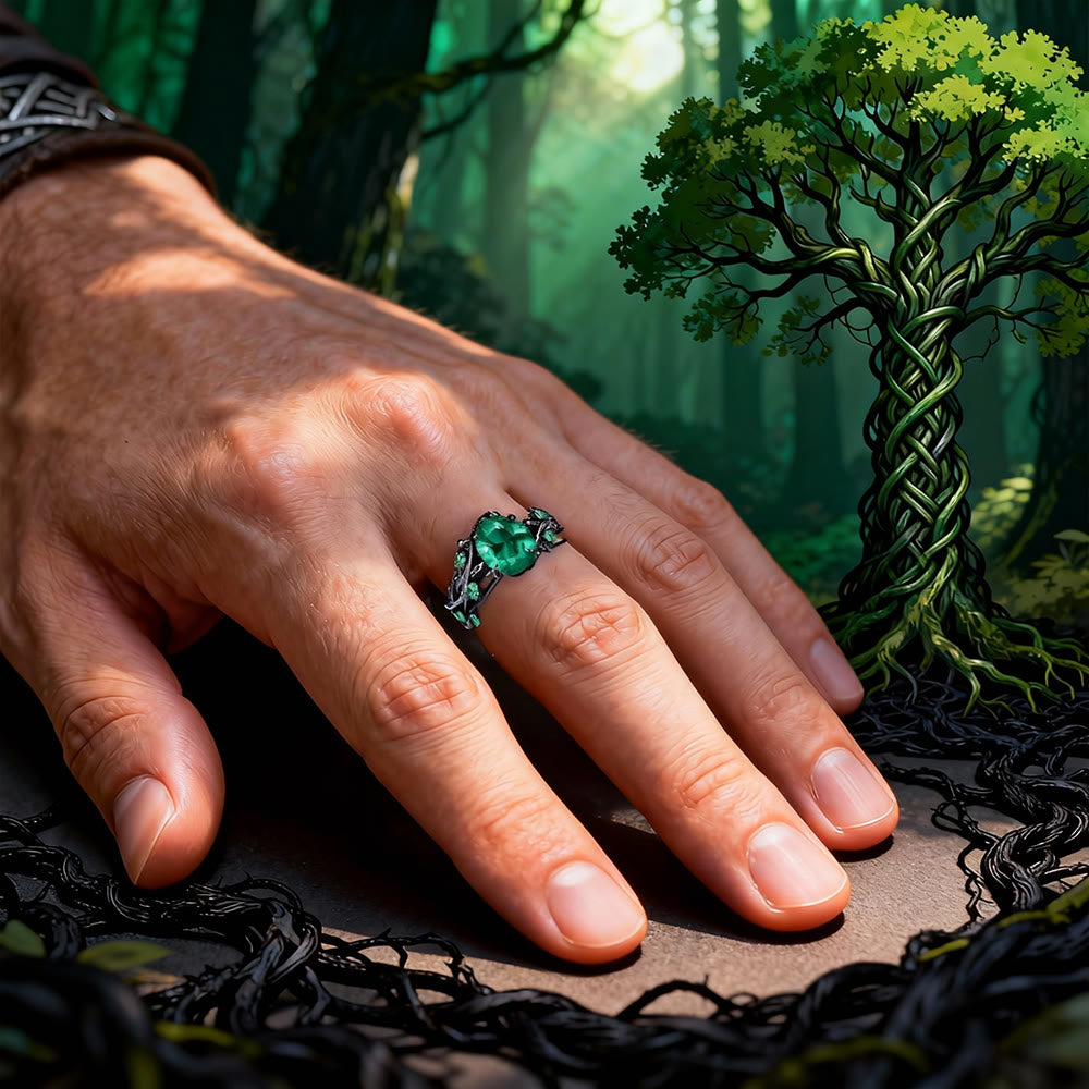 WorldNorse Yggdrasil Emerald Black Vines Ring Set - image 1