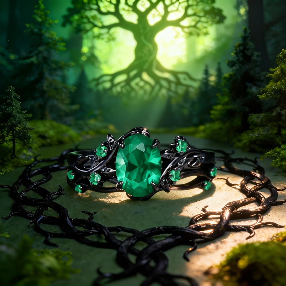 WorldNorse Yggdrasil Emerald Black Vines Ring Set - UK Size V1/2 (US 11) - image 0