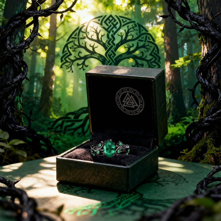 WorldNorse Yggdrasil Emerald Black Vines Ring Set - image 4