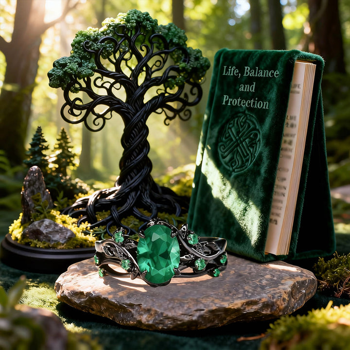 WorldNorse Yggdrasil Emerald Black Vines Ring Set - image 3