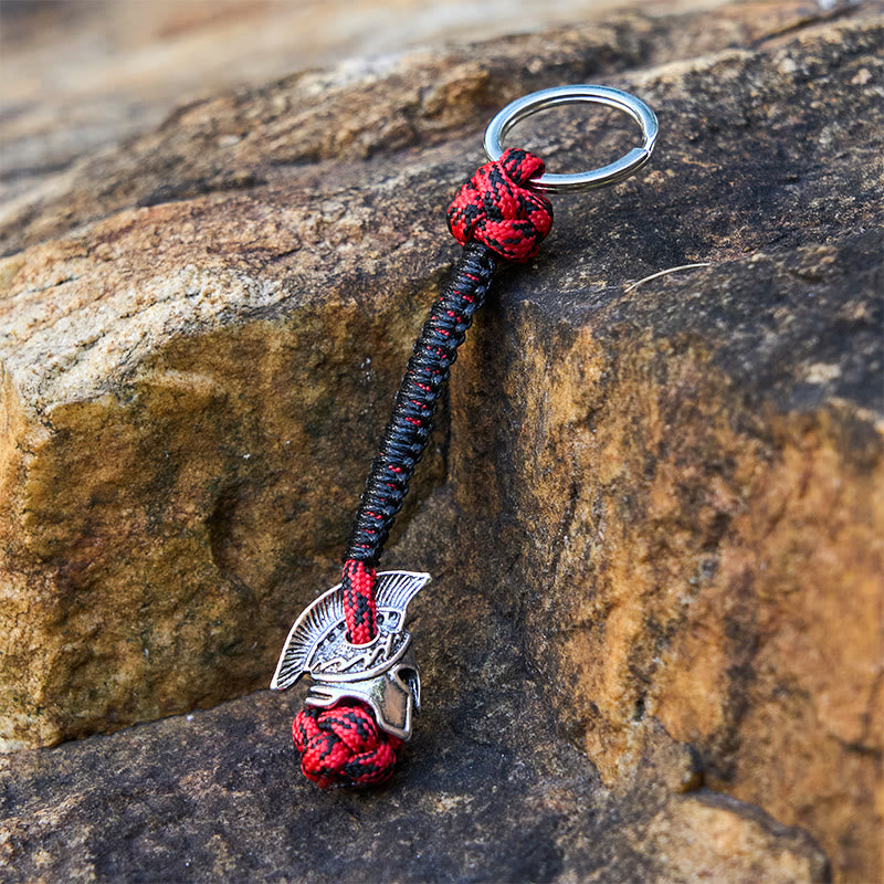 WorldNorse Winged Helm Tonal Variegated Braided Keychain - Silver - Black & Red - image 4