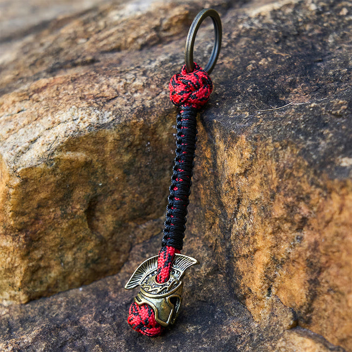 WorldNorse Winged Helm Tonal Variegated Braided Keychain - Gold - Black & Red - image 9