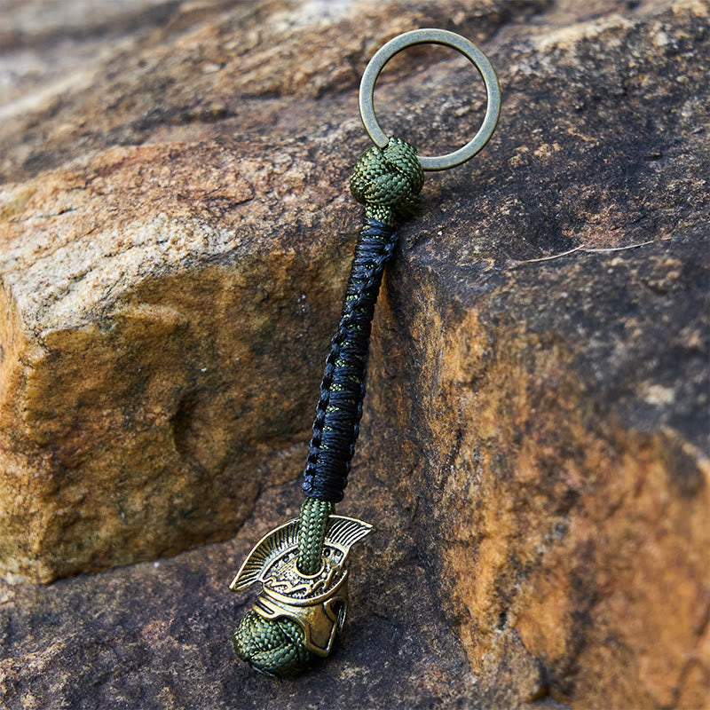 WorldNorse Winged Helm Tonal Variegated Braided Keychain - Gold - Green - image 7