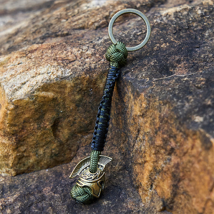 WorldNorse Winged Helm Tonal Variegated Braided Keychain - Gold - Green - image 7