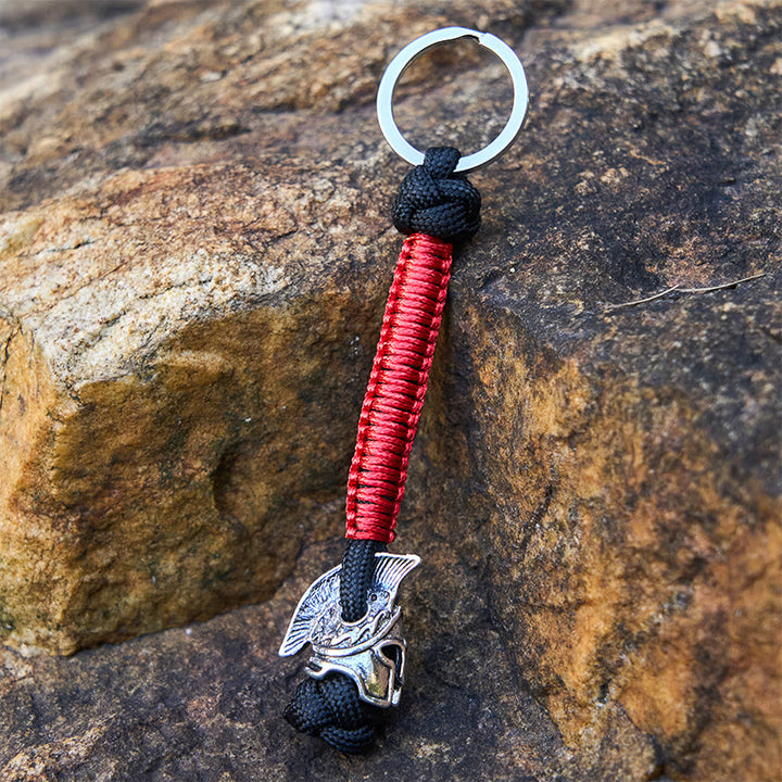 WorldNorse Winged Helm Tonal Variegated Braided Keychain - Silver - Red - image 5