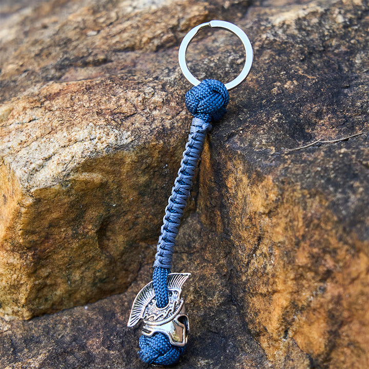 WorldNorse Winged Helm Tonal Variegated Braided Keychain - Silver - Blue - image 3