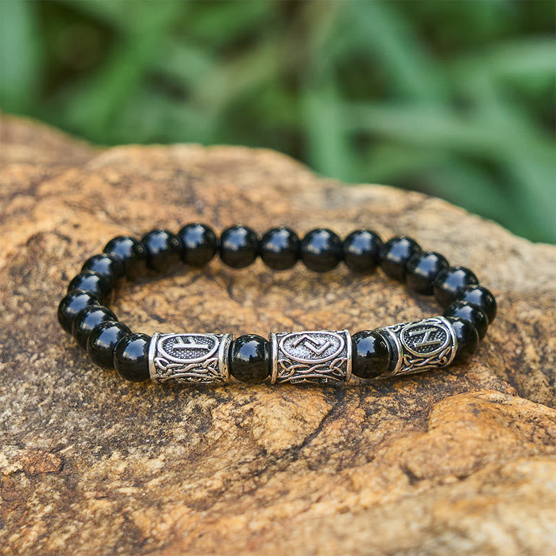 WorldNorse Viking Rune Variegated Crystal Beaded Bracelet - Black Onyx - image 0