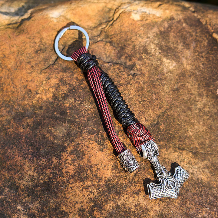 WorldNorse Thors Hammer Rune Braided Keychain - Black & Lava Red - image 14