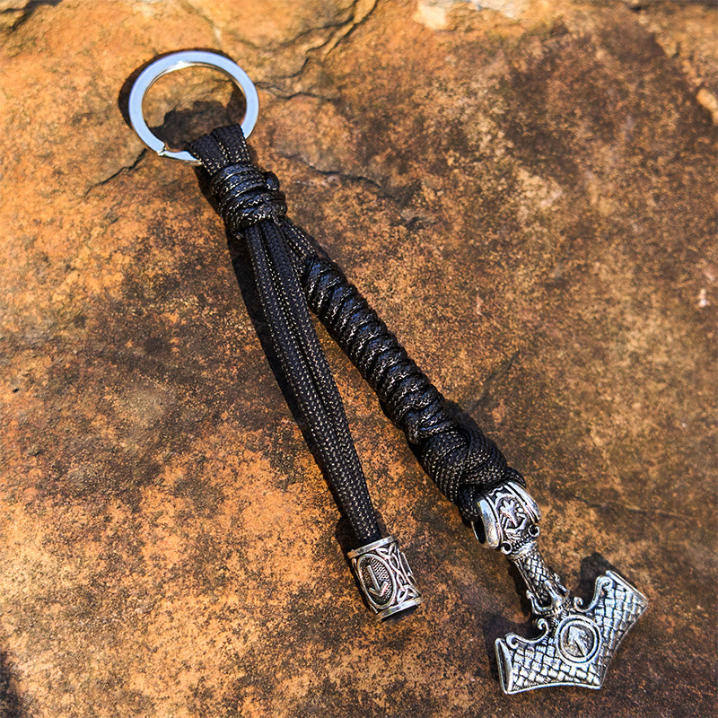 WorldNorse Thors Hammer Rune Braided Keychain - Black - image 7