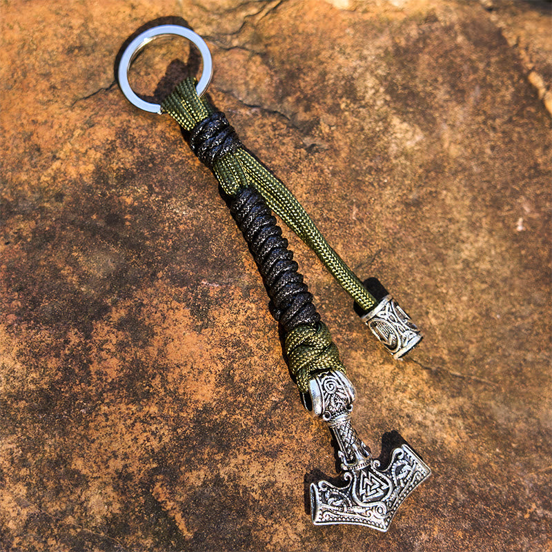 WorldNorse Thors Hammer Rune Braided Keychain - Army Green - image 9