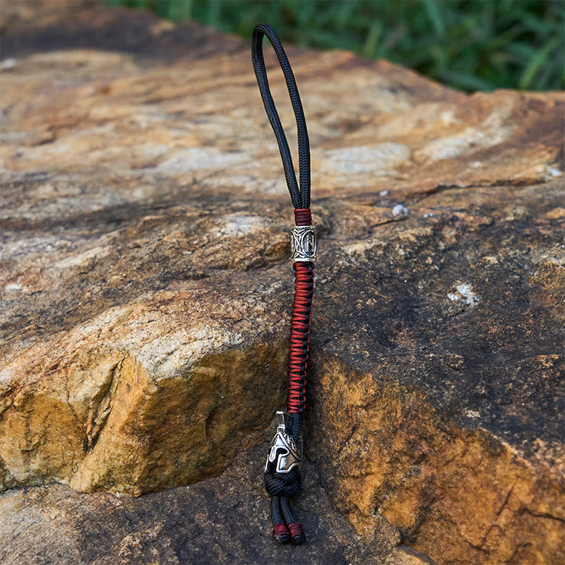 WorldNorse Viking Helm Talisman Braided Keychain - Dark Red - image 1