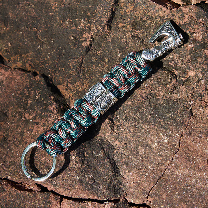 WorldNorse Viking Axe Rune Emblem Braided Keychain - Camouflage Mix - image 1