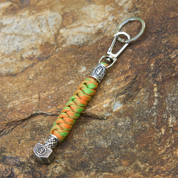 WorldNorse Viking Hammer Sleek Braided Keychain - Orange & Green - image 6