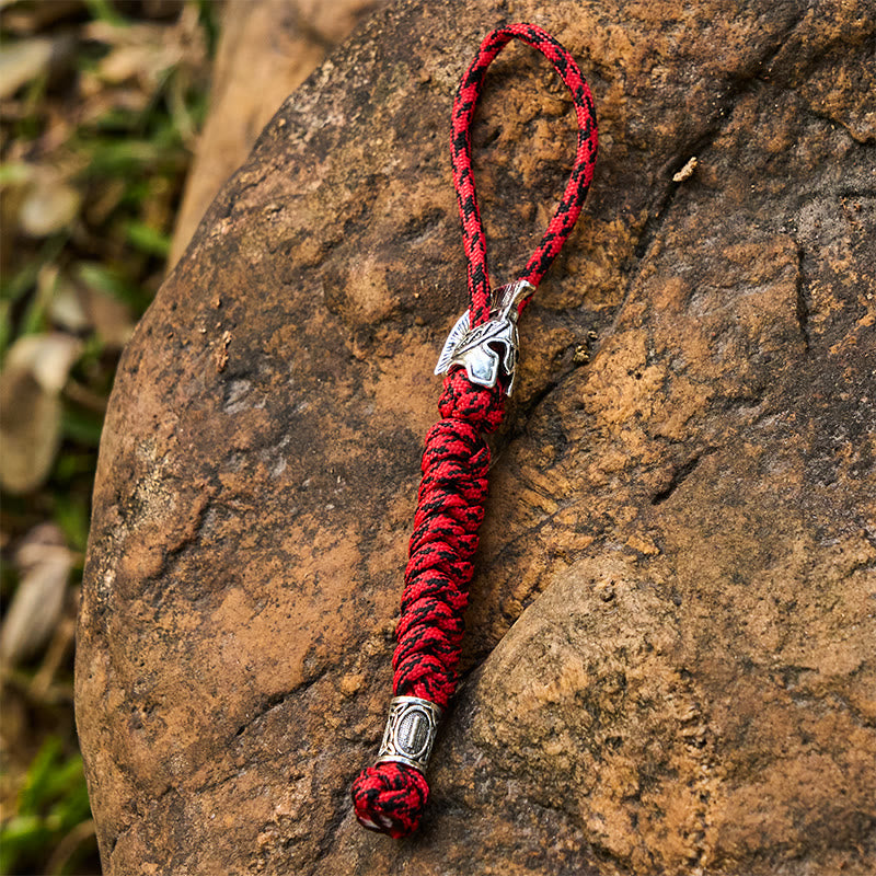 WorldNorse Viking Helm Rune Braided Keychain - Silver - Red - image 3
