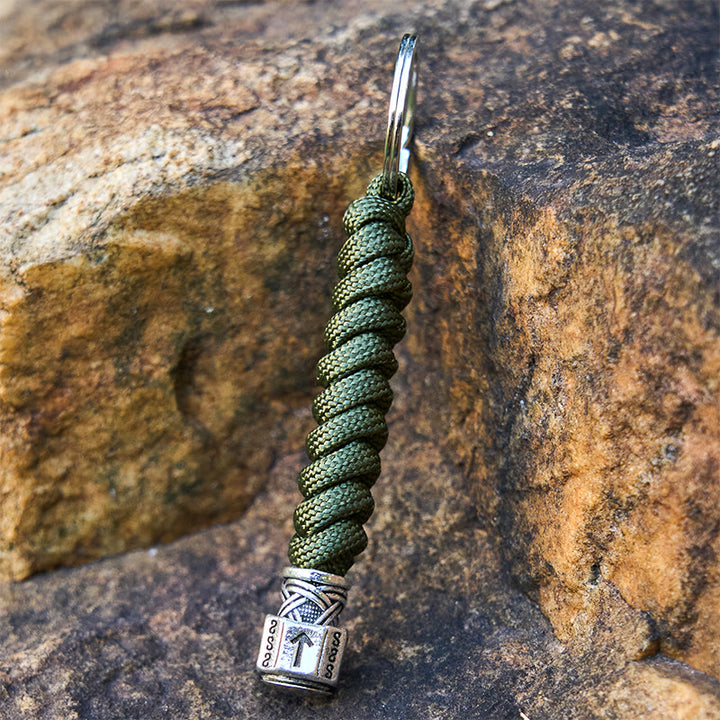 WorldNorse Stainless Steel Wolf Head Braided Keychain - Green - image 9