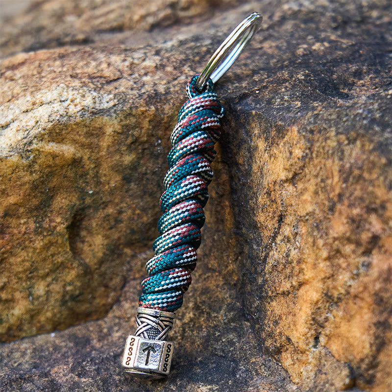 WorldNorse Stainless Steel Wolf Head Braided Keychain - Camouflage Mix - image 1