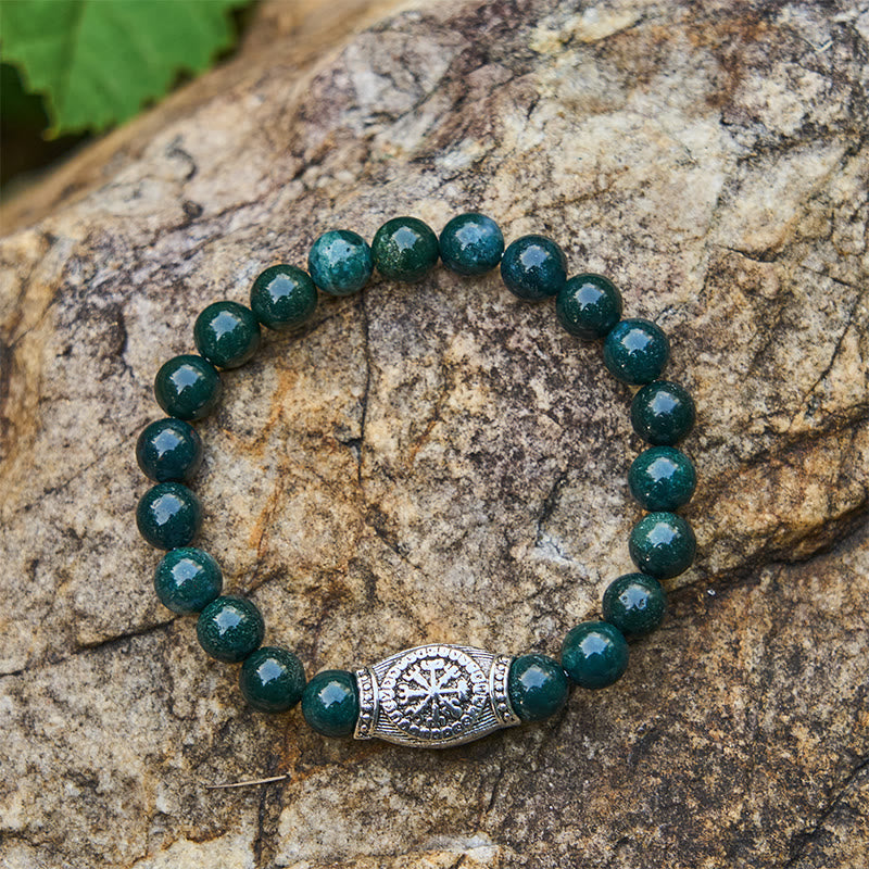 WorldNorse Viking Runes Vegvisir Crystal Beaded Bracelet - Moss Agate - image 3